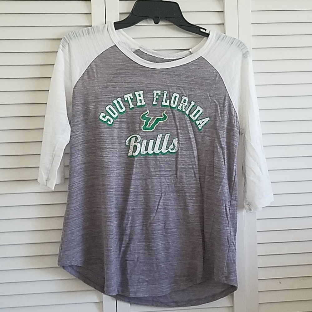 USF Grey & White Baseball-like Tee With Logo